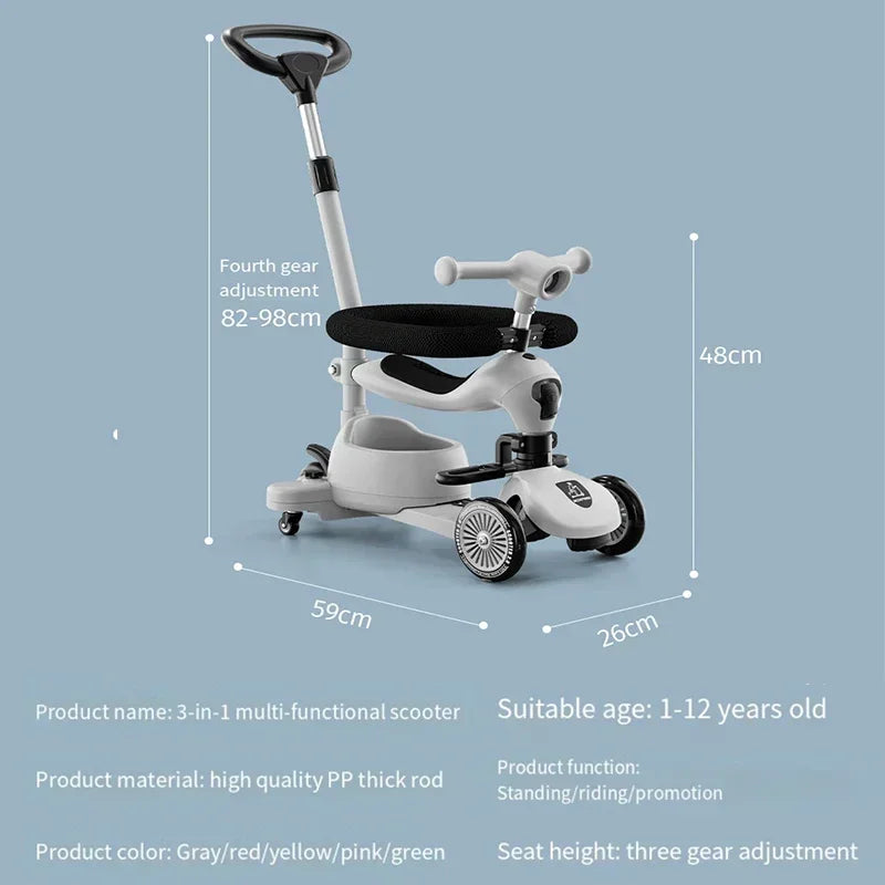 Children's Scooter Baby Scooters Walker Multi-functional 3 in 1 Scooters 1-12 Years Old Baby Car Can Sit and Push Slide Toy Car