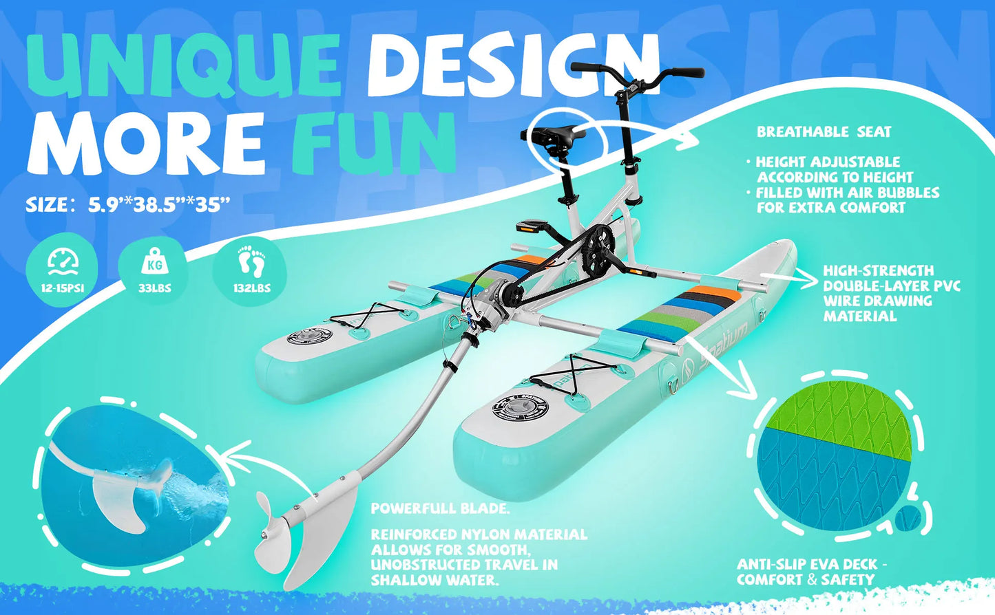 Water Bike for Kids Inflatable Water Bikes Water Bicycles with Inflatable Pontoons Pedal Water Bike