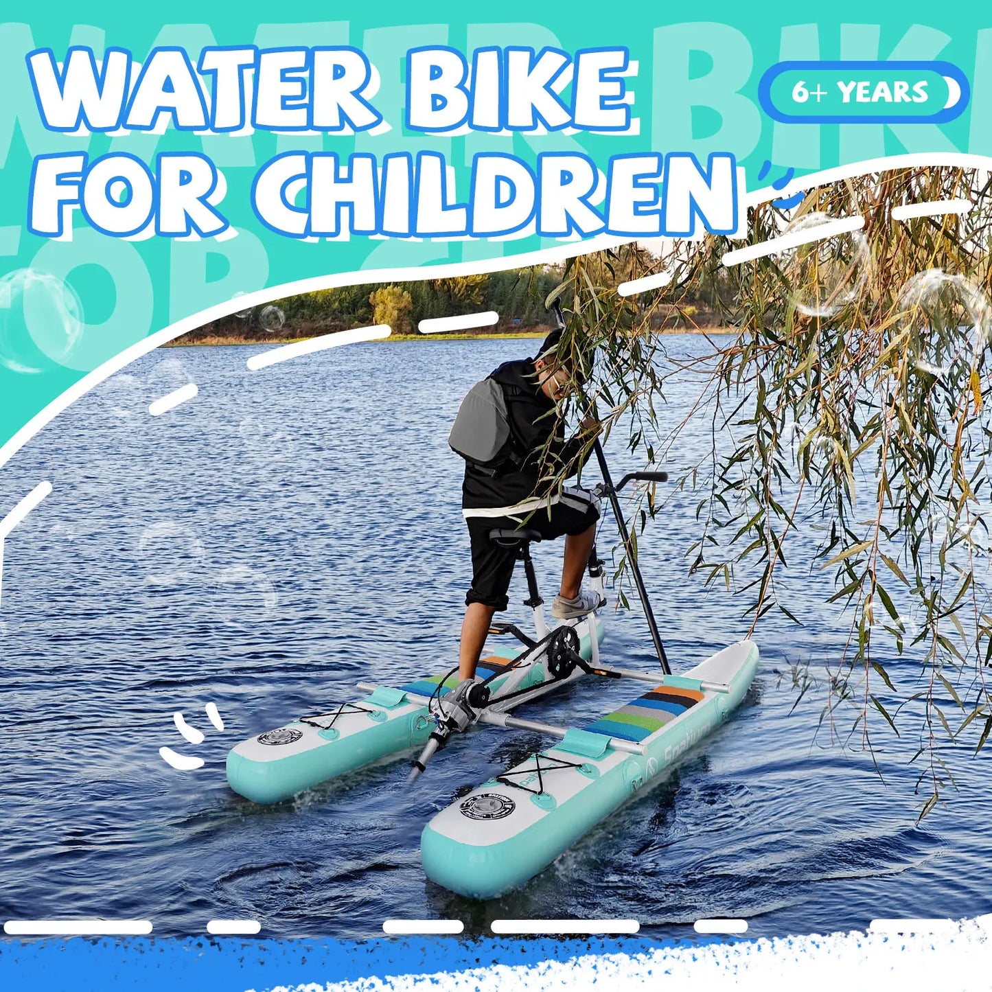 Water Bike for Kids Inflatable Water Bikes Water Bicycles with Inflatable Pontoons Pedal Water Bike