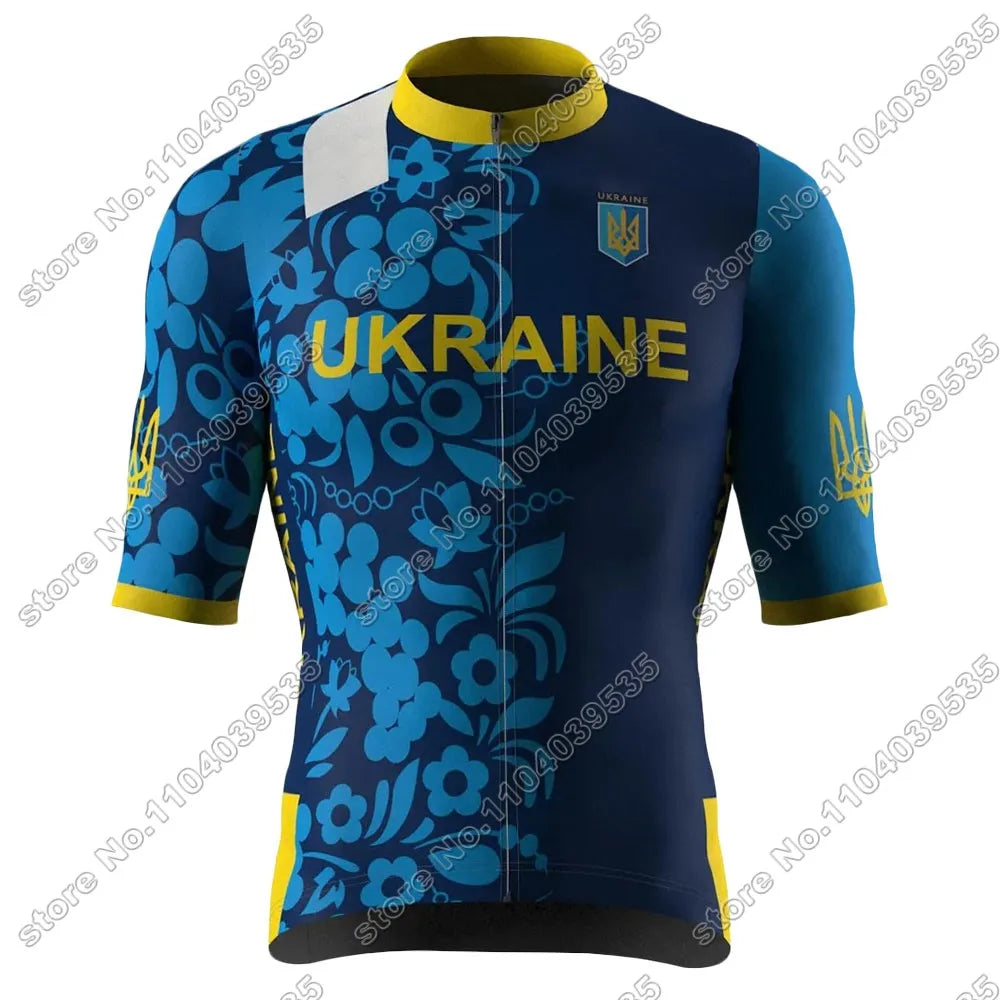 Ukraine Cycling Jersey Set National Team Blue Short Clothing Road Bike Shirts Suit Bicycle