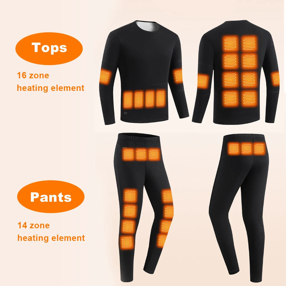 Winter Heating Heated Underwear Motorcycle Jacket Women Men 30 Areas USB Electric Heating Underwear Fleece Thermal Long Johns