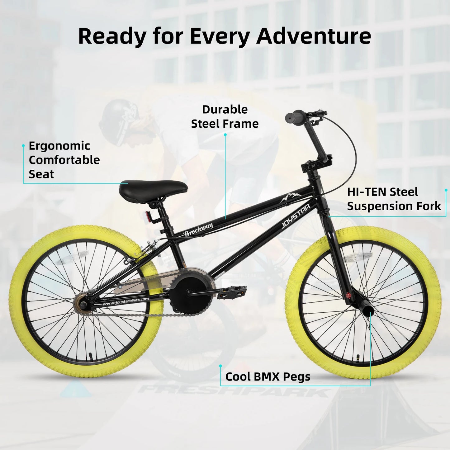 JOYSTAR Freestyle Kids BMX Bikes 20" 24" Kids Bicycles for 6-14 Years Boys Girls and Beginner-Level Riders 2 Pegs, Yellow