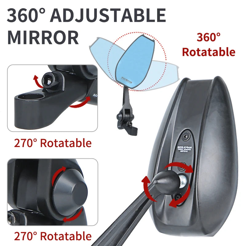 Anti-glare Side Mirror Universal 360° Adjustable Rearview Mirrors with Blue Glass