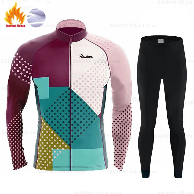 Long Sleeve Cycling Jersey Set Bike Clothing Uniform Men's Thermal Fleece Bicycle