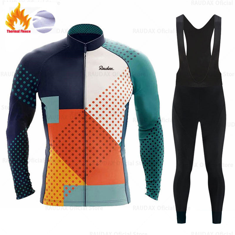 Long Sleeve Cycling Jersey Set Bike Clothing Uniform Men's Thermal Fleece Bicycle