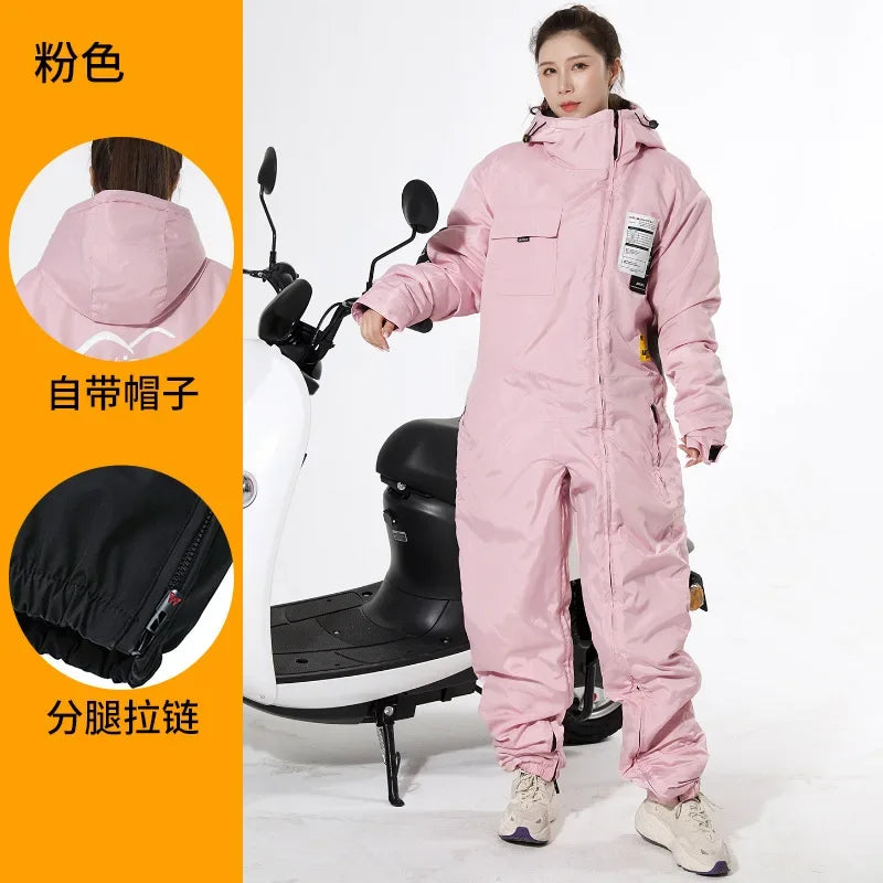 Windproof Plus Velvet Thickened Double-sided Waterproof Delivery eBike Motorcycle Scooter Jacket Winter Warm Suit for Men Women