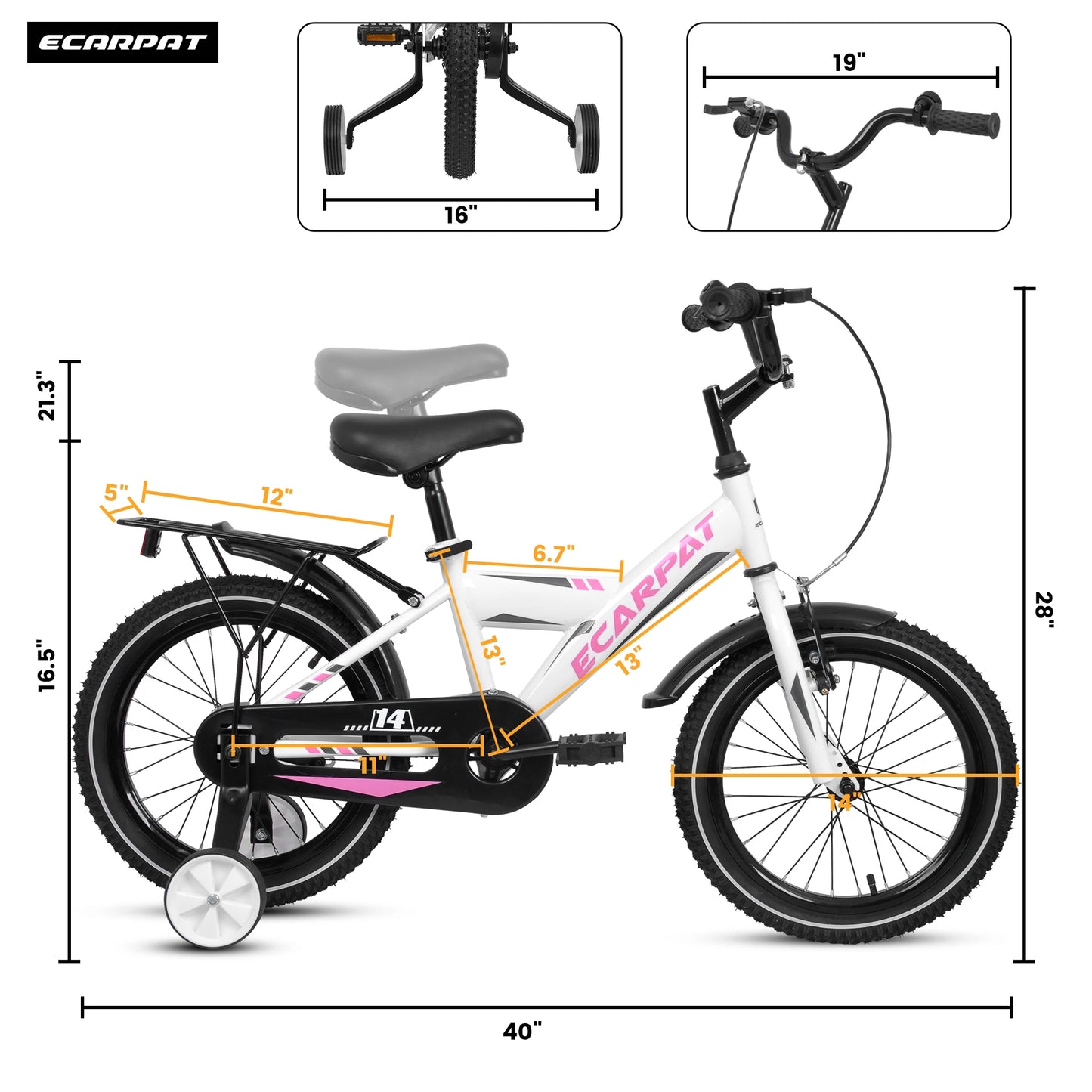 Kids Bike 14 Inch For Boys & Girls With Training Wheels, Freestyle Kids' Bicycle With Fender And Carrier