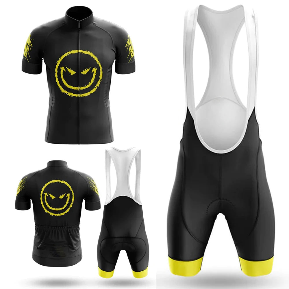 Men's Evil Smile Face Cycling Kit Black Shirt Bicycle Jerseys Short Sleeve Sets Clothing Bib Pants Bike Wear