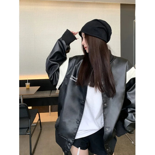 Motorcycle Jackets Women American Vintage Oversize Coats Female Racing Outwears Ladies