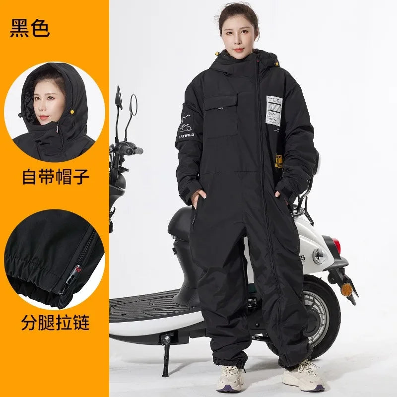 Windproof Plus Velvet Thickened Double-sided Waterproof Delivery eBike Motorcycle Scooter Jacket Winter Warm Suit for Men Women