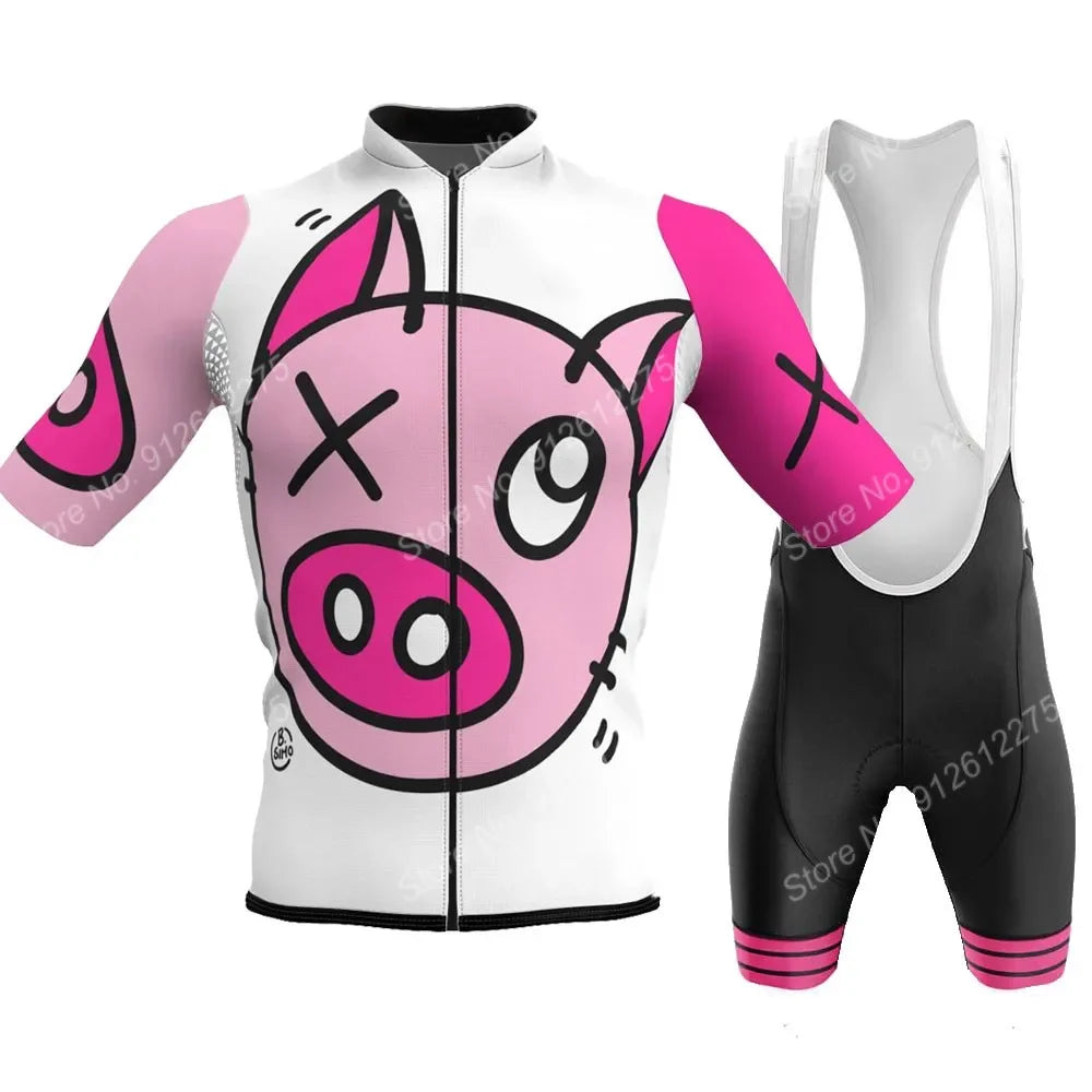 Cartoon Comic Pig Cycling Jersey Men Summer Clothing Road Bike Shirts Bicycle Shorts MTB Wear