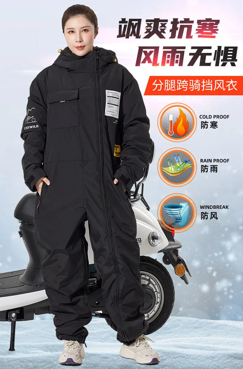 Windproof Plus Velvet Thickened Double-sided Waterproof Delivery eBike Motorcycle Scooter Jacket Winter Warm Suit for Men Women