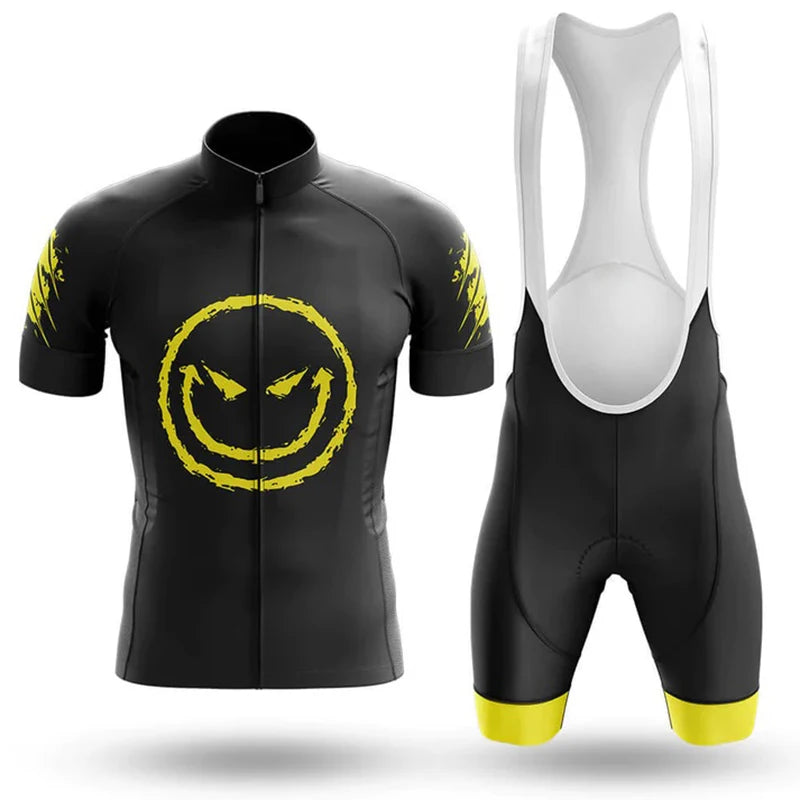 Men's Evil Smile Face Cycling Kit Black Shirt Bicycle Jerseys Short Sleeve Sets Clothing Bib Pants Bike Wear