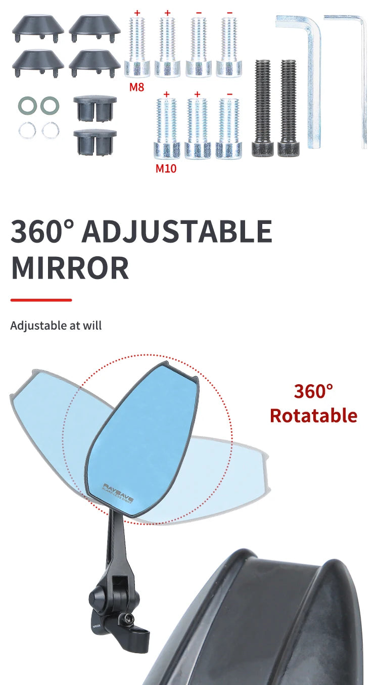 Anti-glare Side Mirror Universal 360° Adjustable Rearview Mirrors with Blue Glass