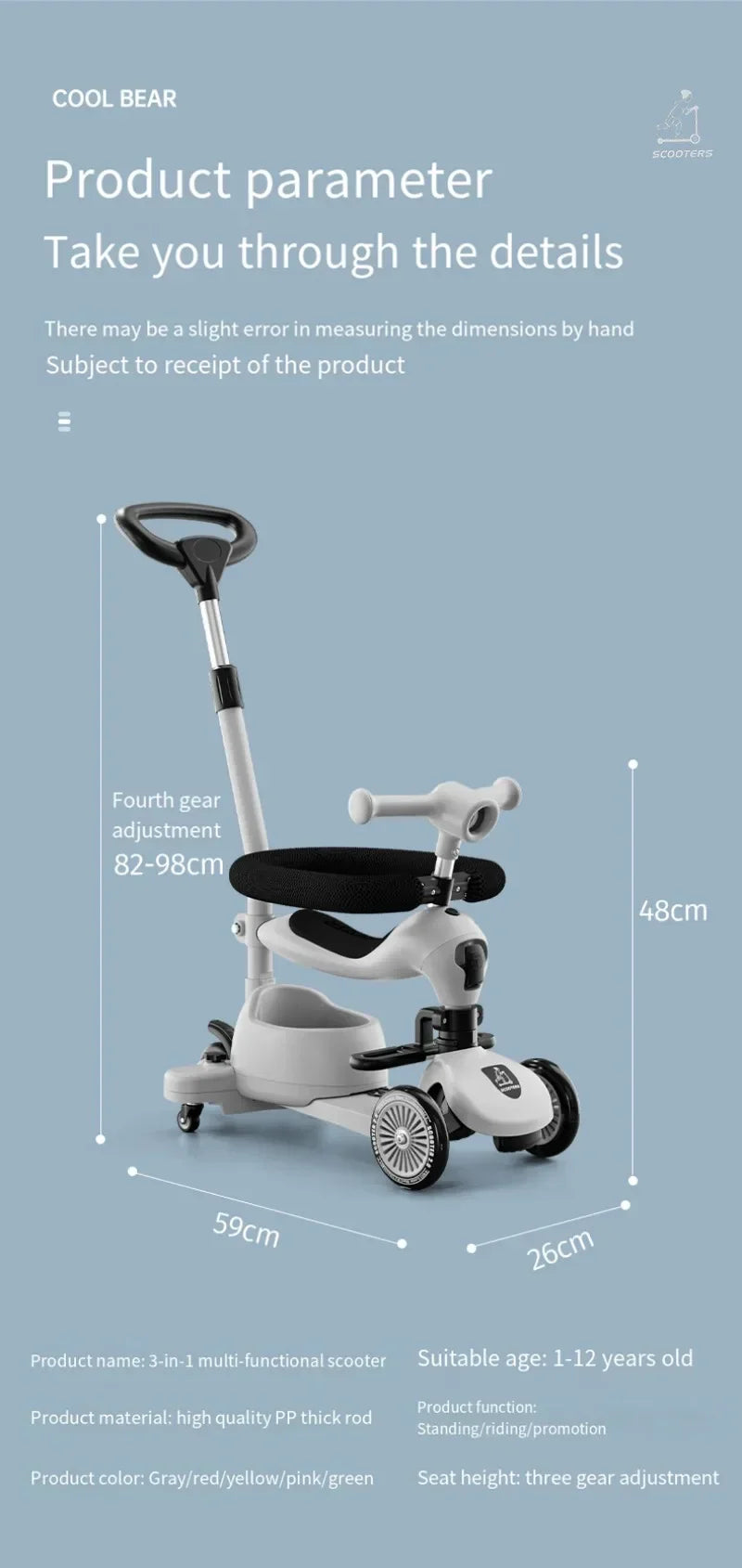 Children's Scooter Baby Scooters Walker Multi-functional 3 in 1 Scooters 1-12 Years Old Baby Car Can Sit and Push Slide Toy Car