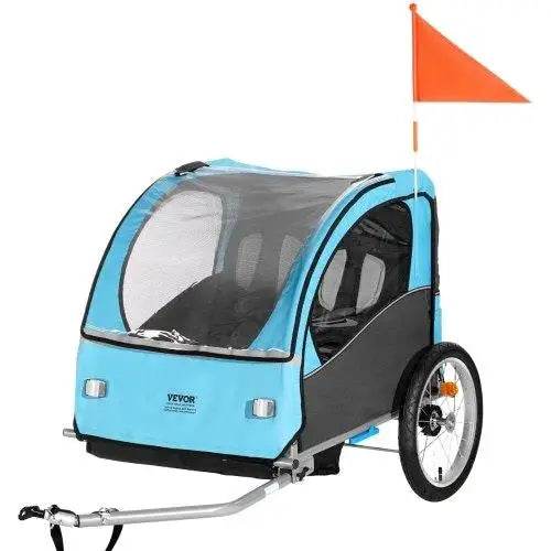 Foldable Double Seat Kids Bike Trailer - 110lbs Capacity Canopy