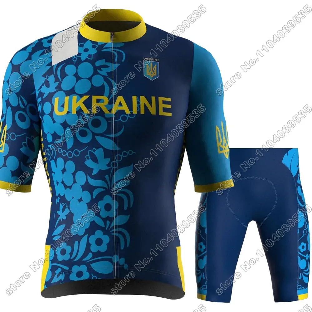 Ukraine Cycling Jersey Set National Team Blue Short Clothing Road Bike Shirts Suit Bicycle