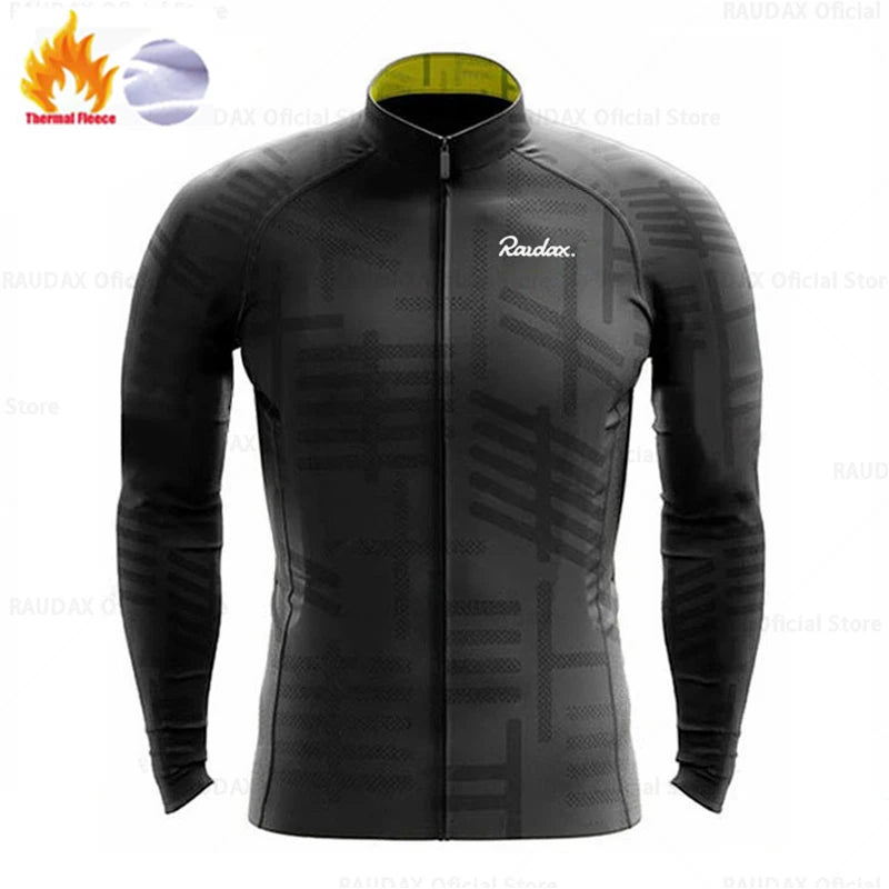 Long Sleeve Cycling Jersey Set Bike Clothing Uniform Men's Thermal Fleece Bicycle