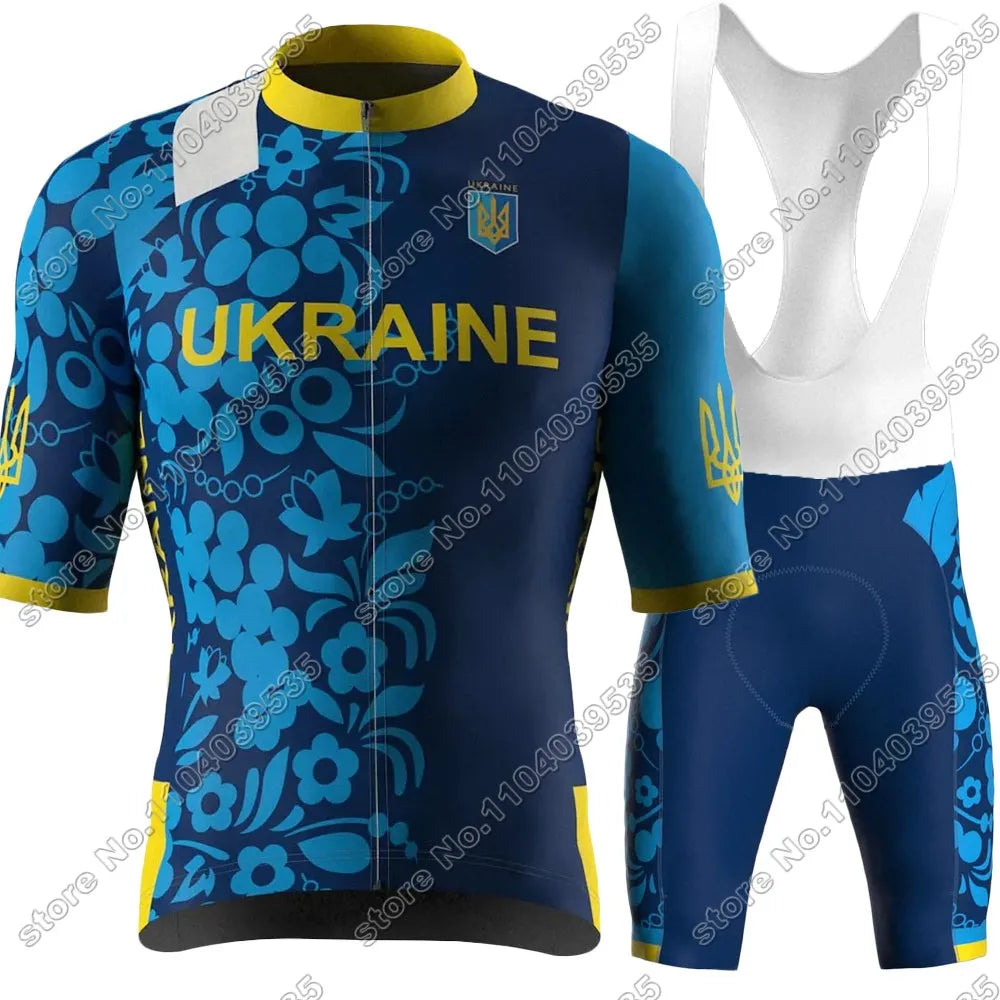 Ukraine Cycling Jersey Set National Team Blue Short Clothing Road Bike Shirts Suit Bicycle