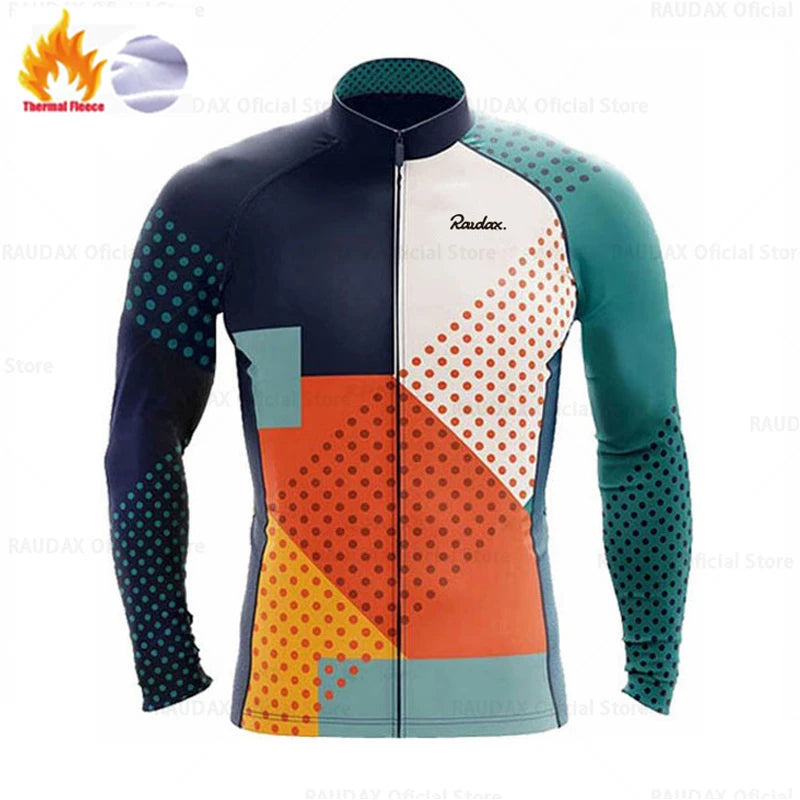 Long Sleeve Cycling Jersey Set Bike Clothing Uniform Men's Thermal Fleece Bicycle