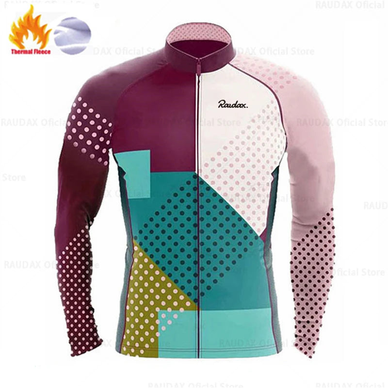 Long Sleeve Cycling Jersey Set Bike Clothing Uniform Men's Thermal Fleece Bicycle