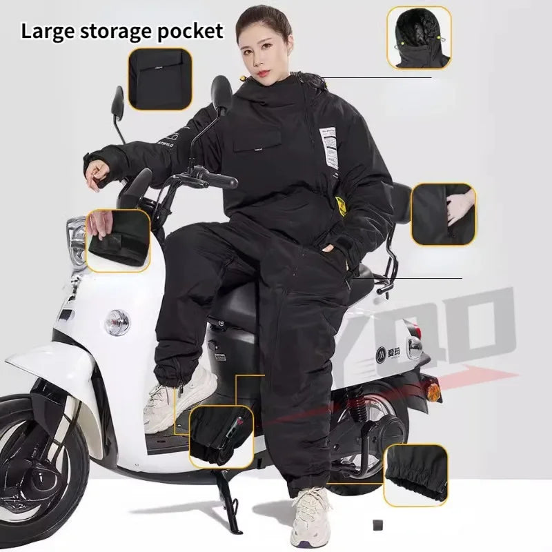 Windproof Plus Velvet Thickened Double-sided Waterproof Delivery eBike Motorcycle Scooter Jacket Winter Warm Suit for Men Women