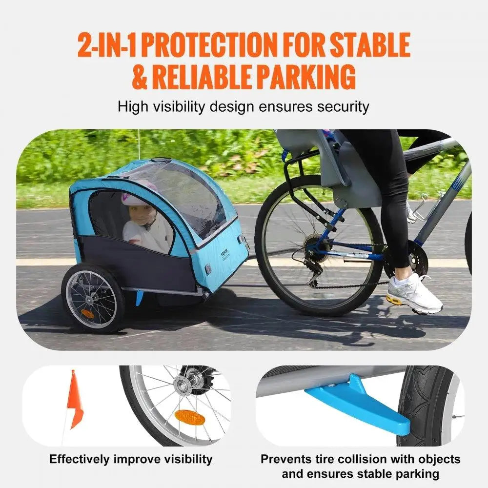 Foldable Double Seat Kids Bike Trailer - 110lbs Capacity Canopy