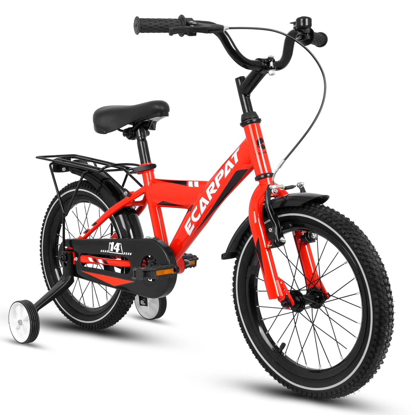 Kids Bike 14 Inch For Boys & Girls With Training Wheels, Freestyle Kids' Bicycle With Fender And Carrier