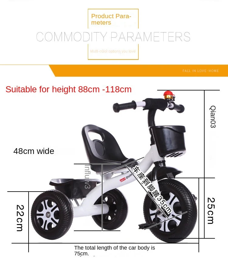 LazyChild Children Tricycle Kids Balance Bike Three-Wheeled Children's Pedal Tricycle Bicycle Outdoor Sports Toys For 1-6 Y Kids