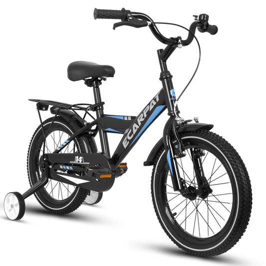 Kids Bike 14 Inch For Boys & Girls With Training Wheels, Freestyle Kids' Bicycle With Fender And Carrier