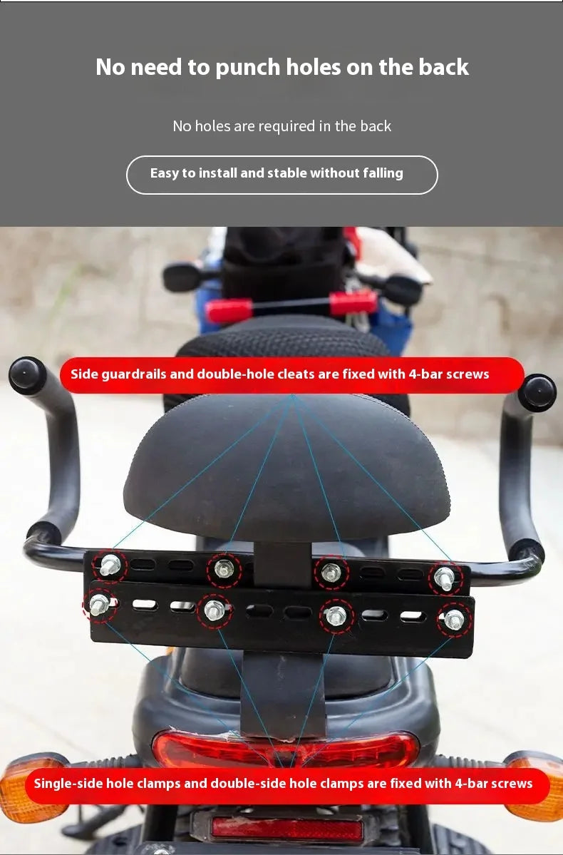 Children Rear Guardrail of Electric Bicycle Children's Rear Fence with Backrest Electric Vehicle Rear Armrest with Safety Belt