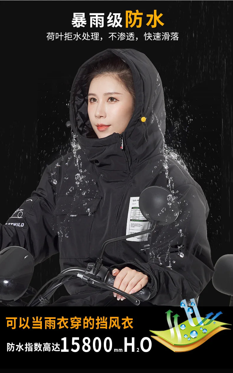 Windproof Plus Velvet Thickened Double-sided Waterproof Delivery eBike Motorcycle Scooter Jacket Winter Warm Suit for Men Women