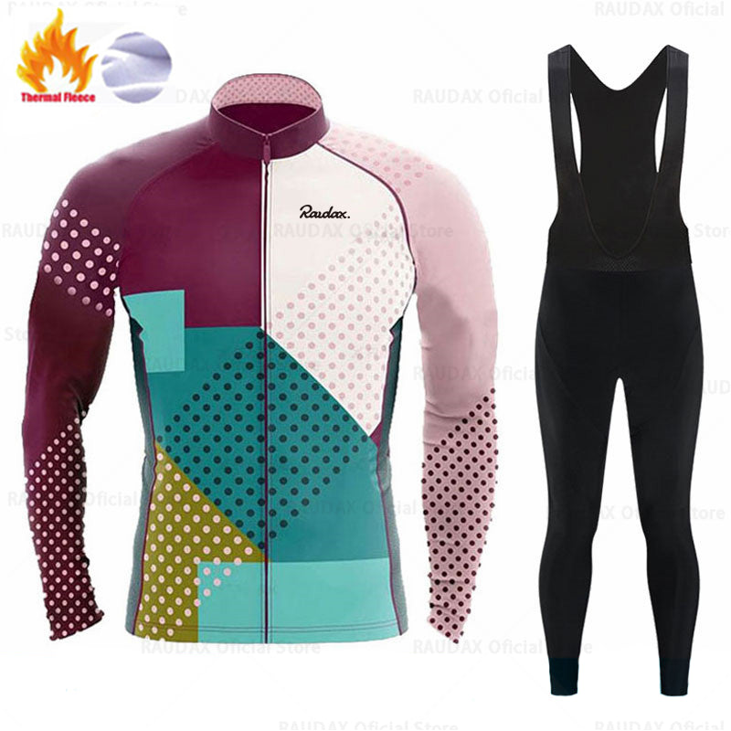 Long Sleeve Cycling Jersey Set Bike Clothing Uniform Men's Thermal Fleece Bicycle