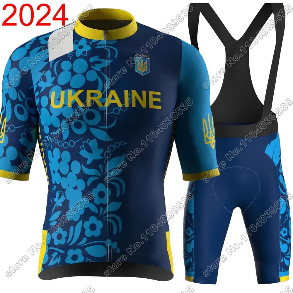 Ukraine Cycling Jersey Set National Team Blue Short Clothing Road Bike Shirts Suit Bicycle