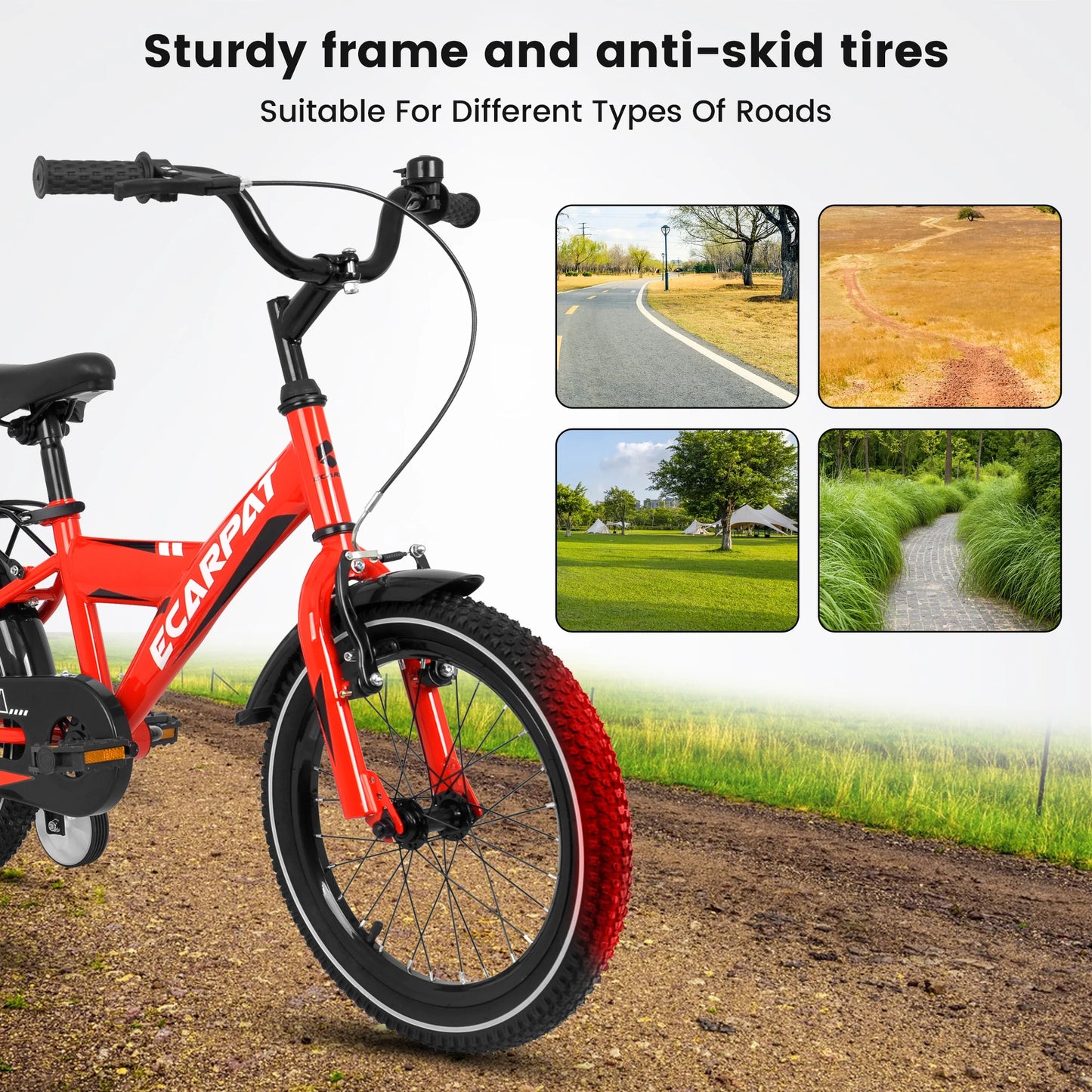 Kids Bike 14 Inch For Boys & Girls With Training Wheels, Freestyle Kids' Bicycle With Fender And Carrier