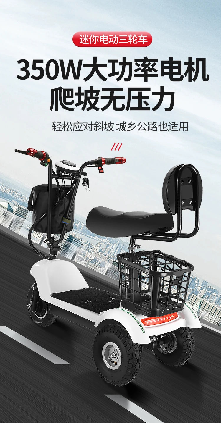 Mobility Chair Mini 2 seater Electric Tricycle Folding Electric eBike Scooter Compact Scooter Reversing Gear