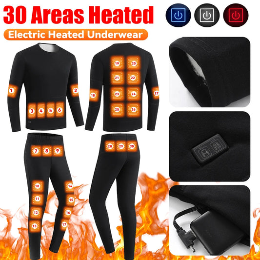 Winter Heating Heated Underwear Motorcycle Jacket Women Men 30 Areas USB Electric Heating Underwear Fleece Thermal Long Johns